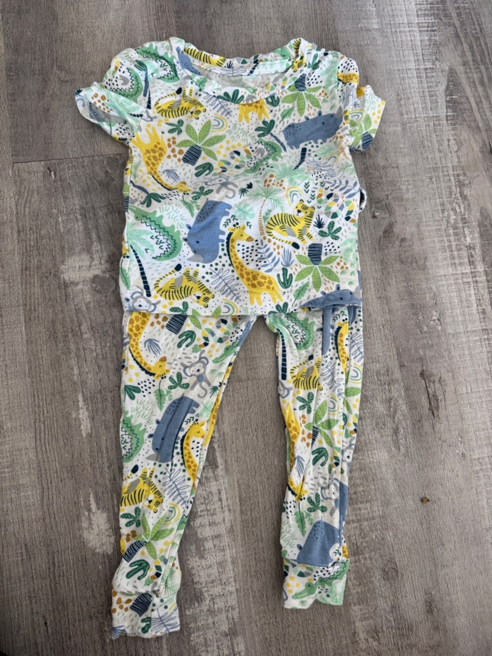 Baby bamboo Jungle Animals Pajama Set - Yellow, Blue, Green